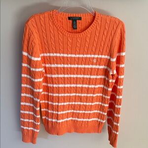 Lauren Ralph Lauren Crew Neck Sweater Orange and White Striped